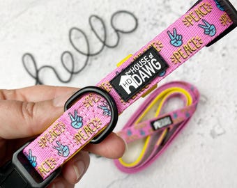 Hondenhalsband | Peace-halsband | Coole hondenhalsband | Schattige hondenhalsband | Roze hondenhalsband | Designer-halsband