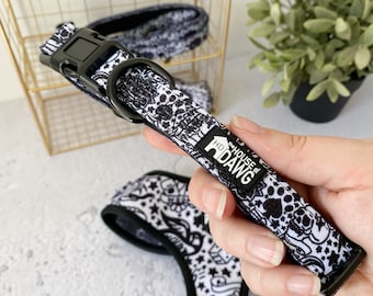 Dog Collar | Tattoo Dog Collar | Monochrome Dog Collar | Black and White Dog Collar | Designer Dog Collar