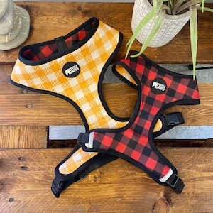 Dog Harness | Plaid Reversible Harness | Red Plaid Dog Harness | Mustard Plaid Dog Harness | Reversible Dog Harness | Dog Harness Bundle Set