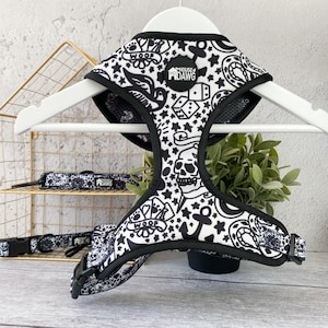 Dog Harness | Tattoo Dog Harness | Neoprene Dog Harness | Monochrome Dog Harness | Dog Harness Bundle Set
