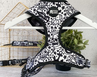 Dog Harness | Tattoo Dog Harness | Neoprene Dog Harness | Monochrome Dog Harness | Dog Harness Bundle Set