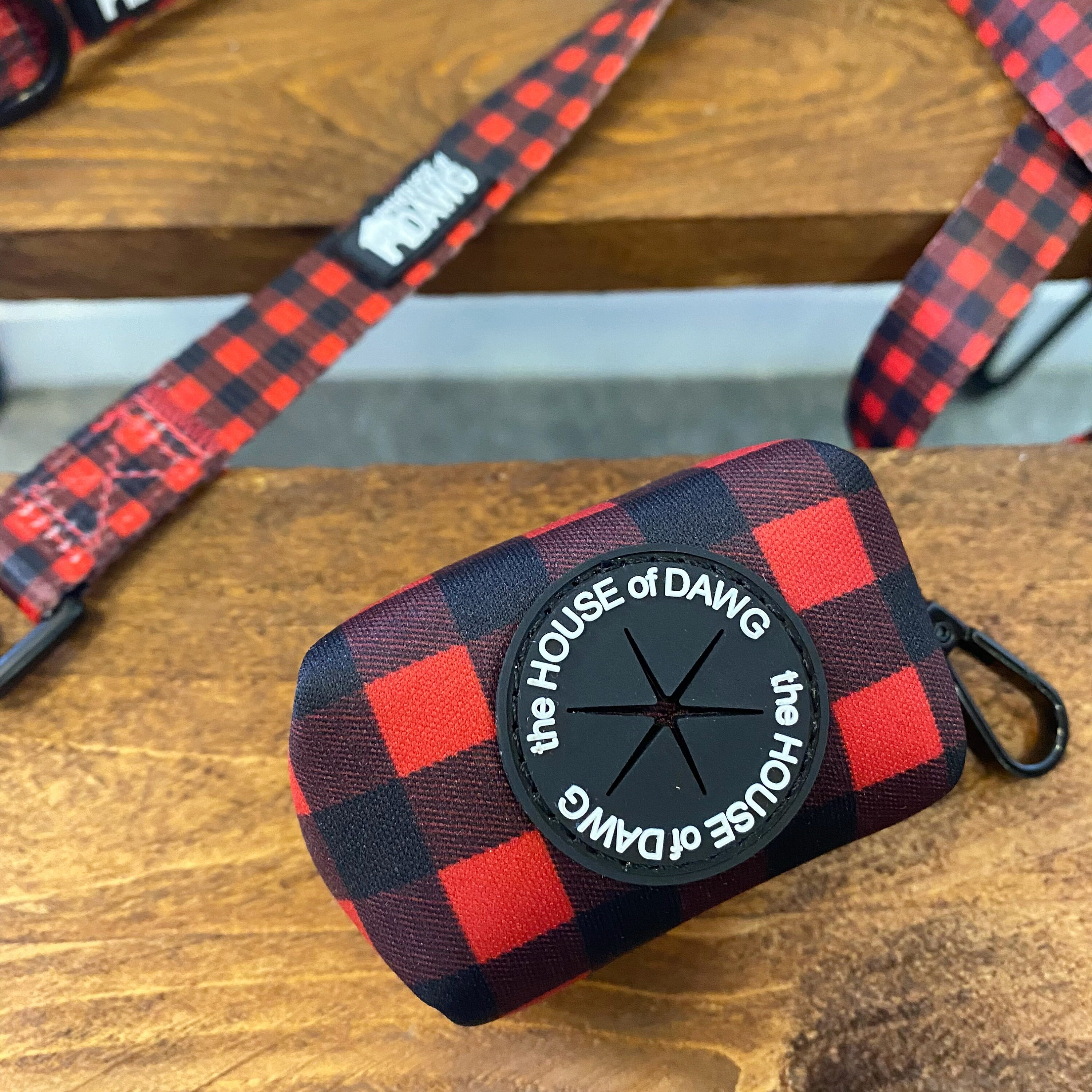 Dog Poop Bag Holder | Red Plaid Poop Bag Holder | Red Check Dog Poop Bag Holder | Red and Black Poop Bag Holder