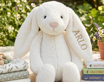 Personalised Soft Bunny Rabbit, Custom Embroidered Plush Toy, Baby Shower Gift, CE Certified