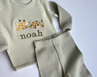 Personalized Safari Lion Giraffe Unicorn Cow Sheep Lounge Set | Loungewear for Kids & Adults | Safari-Themed Christmas Gift Family Pajamas