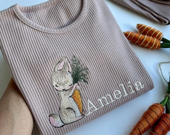 Pijamas de conejito de Pascua personalizados: ropa de estar por casa de algodón a juego para niños y bebés