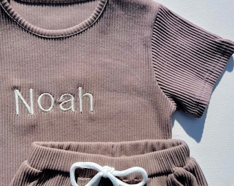 Summer Personalised Child Ribbed Sets Embroidered Kids Sets ...