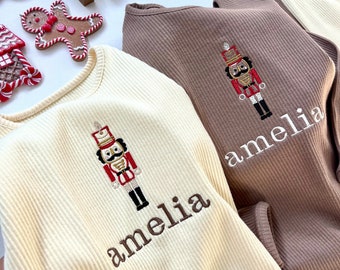 Set pigiama natalizio Schiaccianoci per bambini Abbigliamento da casa in cotone a coste personalizzato o semplice / Regali di Natale per bambini Abbigliamento da casa / abbigliamento per bambini