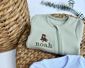 Personalised Gift Baby Zip Romper | Embroidered Baby Grow Newborn Essentials, Personalized kids clothing, Custom New Baby Gift, Baby Clothes