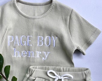 Summer Personalised Child Ribbed Sets | Embroidered Kids Sets |Personalised T-Shirt & Shorts Summer Outfit Name or Initials UNISEX Clothing