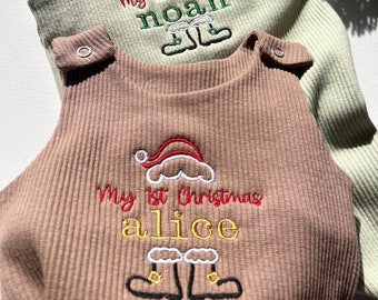 My First Christmas Gift Personalised Baby Dungarees Romper |Embroidered Baby Overalls|Autumn|Winter Outfit Name or Initials UNISEX Clothing