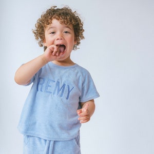 Summer Personalised 3pcs Towelling Sets | Embroidered Kids Sets |Personalised T-Shirt & Shorts Summer Outfit Name or Initials Bucket Hat