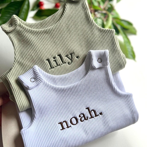 Personalised Baby Gift Dungarees Romper | First Birthday or Baby Announcement and Baby Shower Gift Name Safari Christmas Personalized Gift