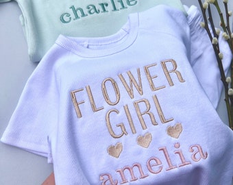 Set per bambini a costine personalizzati per l'estate Set per bambini ricamati T-shirt e pantaloncini personalizzati Vestito estivo Nome o iniziali Pagina Boy Flower Girl