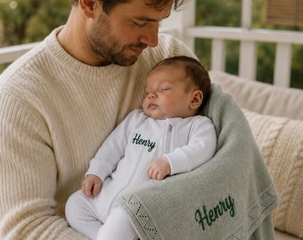 Personalised Baby Blanket and Romper Gift Set, Embroidered Name. Perfect for Christmas, Baby Shower, New Parents , Birthday