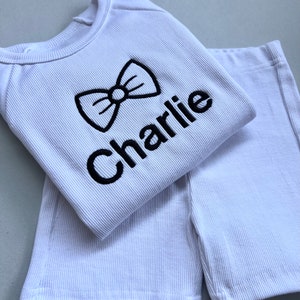 Summer Personalised Child Ribbed Sets Embroidered Kids Sets Personalised T-Shirt & Shorts Summer Outfit Name or Initials UNISEX Clothing image 3