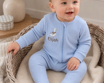 Personalized Cotton Baby Zip Romper Embroidered Baby Grow Safari Animals, Personalized Clothing, Custom New Baby Gift, Baby Clothes