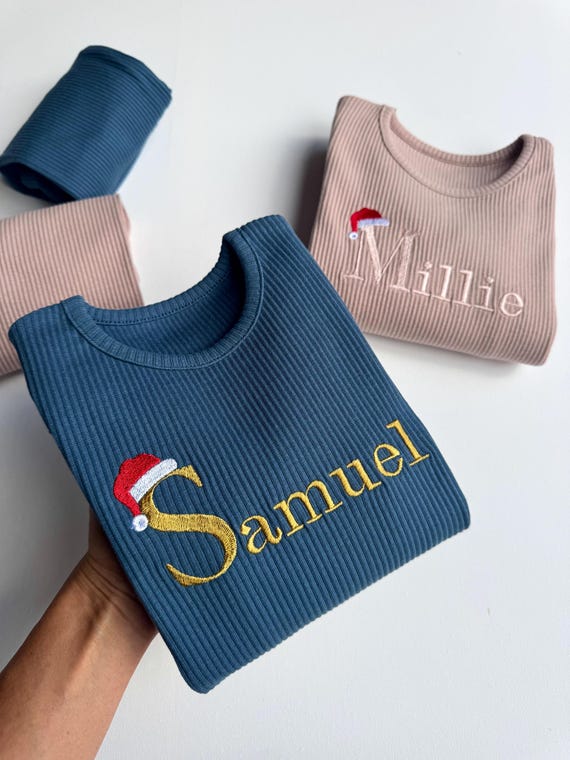 Personalized Family Christmas Pyjamas: Embroidered Matching Loungewear. Christmas Gift Photoshoot Personalised Pjs