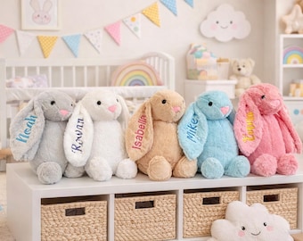 Personalised Bunny Rabbit, New Baby Gift, Customised Plush Soft Toy, Your Name Teddy, Cuddly Toy, Girls Boys Baby Shower Gift Christmas