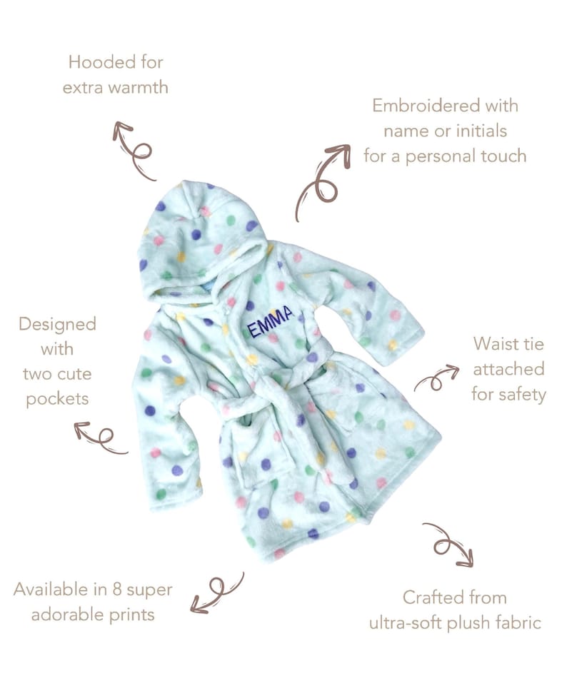 Personalised Baby 0 - 8 Year Old Kids Dressing Gown Embroidered Babies ...