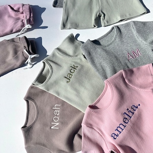 Summer Personalised Child Ribbed Sets Embroidered Kids Sets Personalised T-Shirt & Shorts Summer Outfit Name or Initials UNISEX Clothing zdjęcie 3