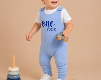 Personalized Ribbed Cotton Dungarees – Custom Toddler Romper, Boys Girls Birthday Outfit