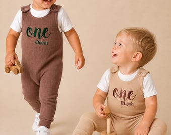 Personalized Ribbed Cotton Dungarees – Custom Toddler Romper, Boys Girls Birthday Outfit