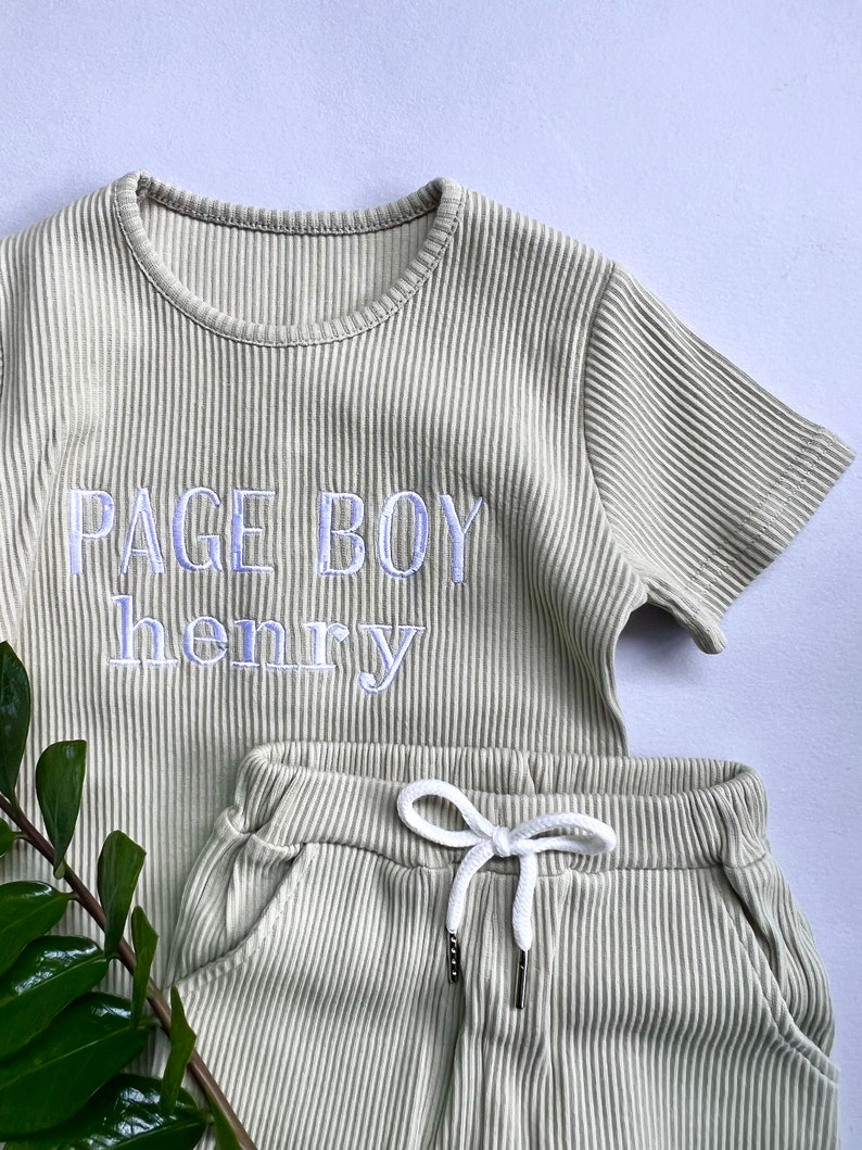 Summer Personalised Child Ribbed Sets Embroidered Kids Sets Personalised T-Shirt & Shorts Summer Outfit Name or Initials UNISEX Clothing image 4