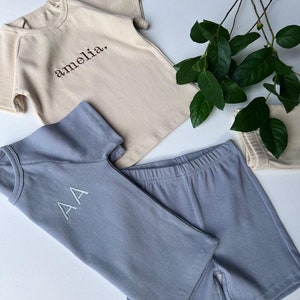 Summer Personalised Child Ribbed Sets Embroidered Kids Sets Personalised T-Shirt & Shorts Summer Outfit Name or Initials UNISEX Clothing image 4