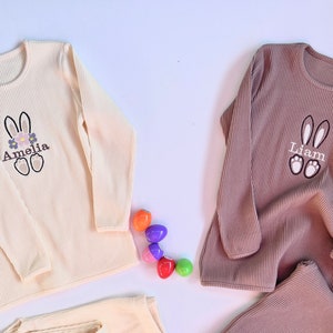 Easter Pjs Personalised Matching Baby Toddler Loungewear Initials or Name Long Sleeve Top Trousers Clothes Boy Girl Kids Tracksuit image 2