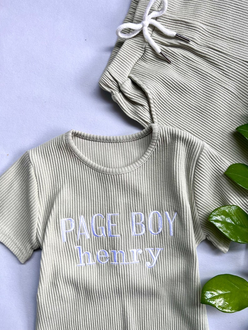 Summer Personalised Child Ribbed Sets Embroidered Kids Sets Personalised T-Shirt & Shorts Summer Outfit Name or Initials UNISEX Clothing image 3