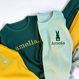 Easter Pjs Personalised Matching Baby Toddler Loungewear Initials or Name Long Sleeve Top Trousers Clothes Boy Girl Kids Tracksuit