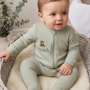 Personalised Cotton Gift Baby Zip Romper Embroidered Baby Grow Newborn Essentials, Personalized Clothing, Custom New Baby Gift, Baby Clothes