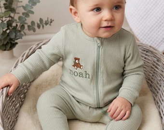 Personalised Cotton Gift Baby Zip Romper Embroidered Baby Grow Newborn Essentials, Personalized Clothing, Custom New Baby Gift, Baby Clothes