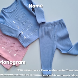 Summer Personalised Child Ribbed Sets Embroidered Kids Sets Personalised T-Shirt & Shorts Summer Outfit Name or Initials UNISEX Clothing image 6