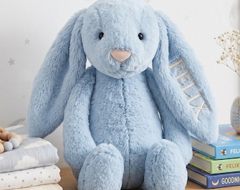 Personalised Bunny Rabbit, Custom Embroidered Plush Toy, Baby Shower Gift, CE and UKCA Certified from Birth
