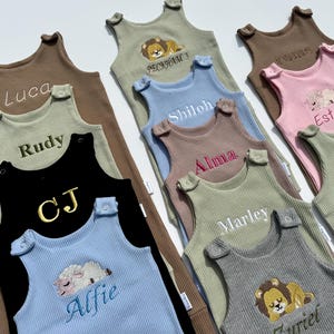 Personalised Baby Gift Dungarees Romper | Embroidered Safari Baby Overalls . Custom birthday gift for boys or girls Personalized Baby Grow