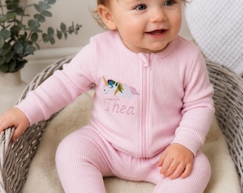 Personalized Cotton Gift Baby Zip Romper Embroidered Baby Grow Newborn Essentials, Personalized Clothing, Custom New Baby Gift, Baby Clothes
