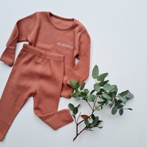 Family Matching Personalised or Plain Velvet Mocha Ribbed Cotton Sets Childrens Outfit Baby 2 Piece Set Kids Clothing Matching Siblings zdjęcie 4