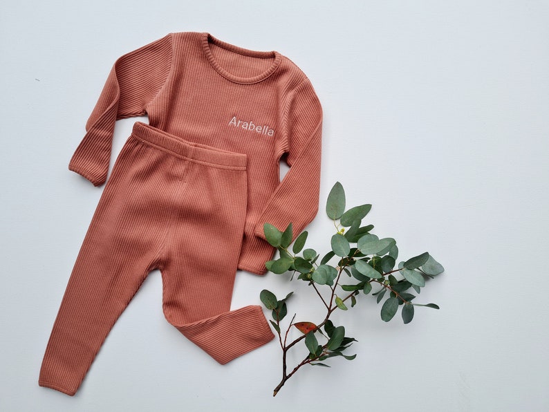 Family Matching Personalised or Plain Velvet Mocha Ribbed Cotton Sets Childrens Outfit Baby 2 Piece Set Kids Clothing Matching Siblings zdjęcie 4