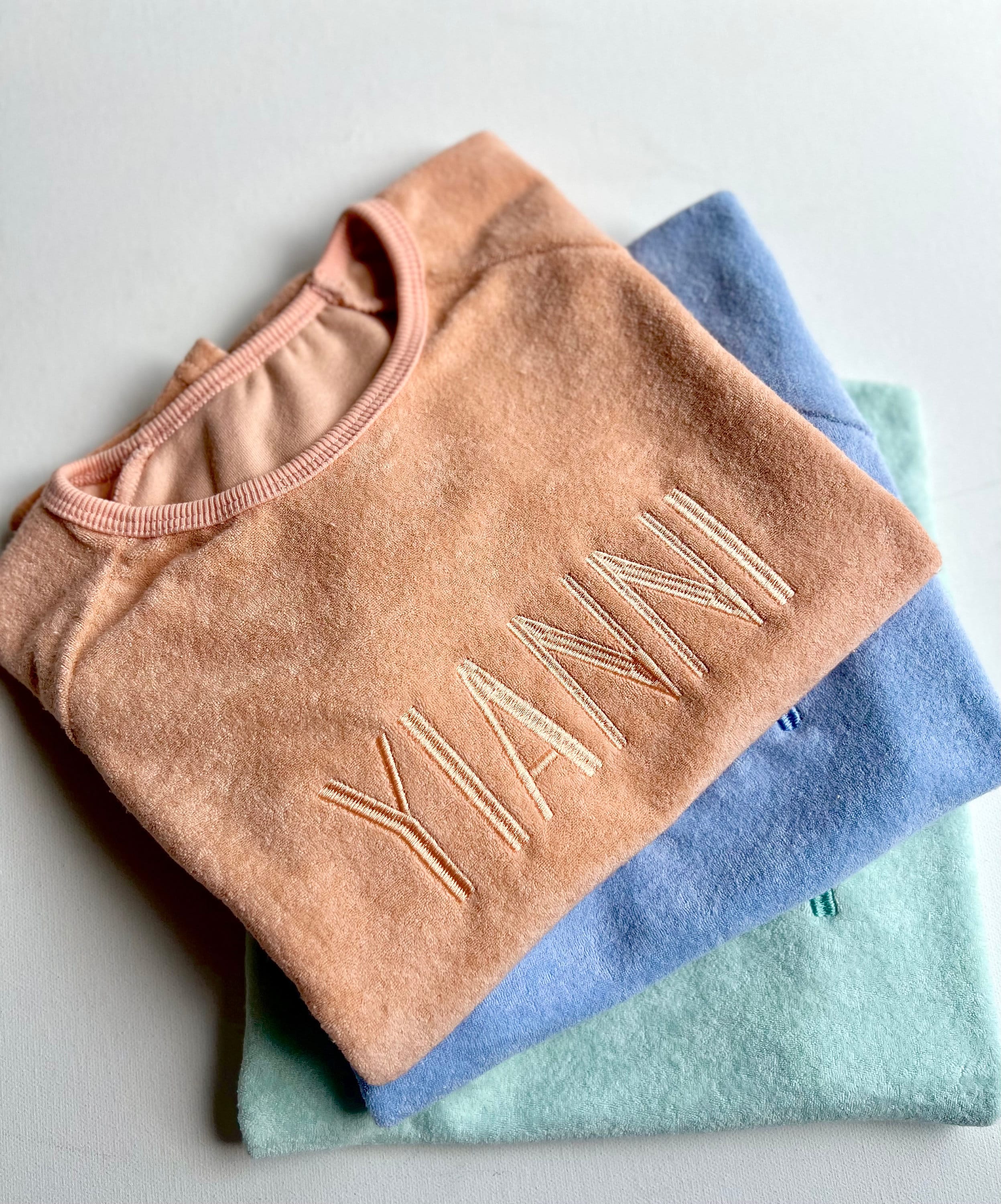Summer Personalized 3pcs Towelling Sets Embroidered Kids Personalised T-shirt & Shorts Baby Toddler Outfit Matching Sibling Beach Outfit