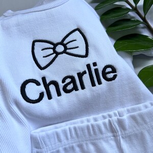 Summer Personalised Child Ribbed Sets Embroidered Kids Sets Personalised T-Shirt & Shorts Summer Outfit Name or Initials UNISEX Clothing image 2