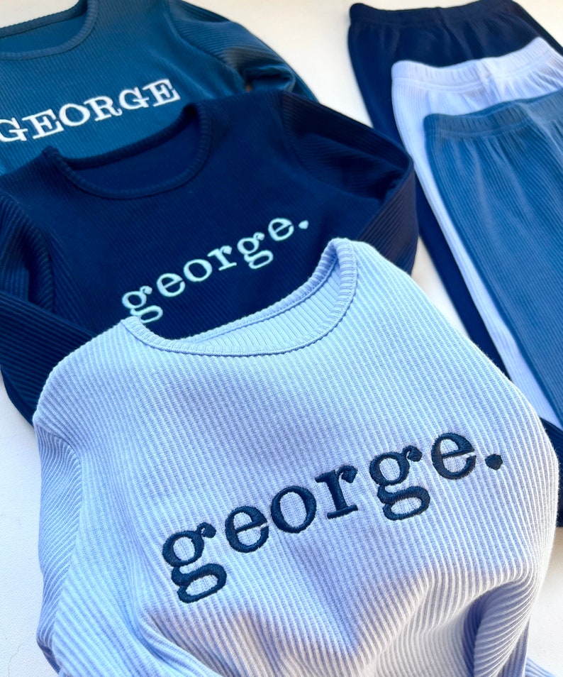 PERSONALISED Initials or Name Lounge Set Baby Toddler Loungewear Long Sleeve Top Trousers Clothes Boy Girl Kids Ribbed Material Tracksuit image 3