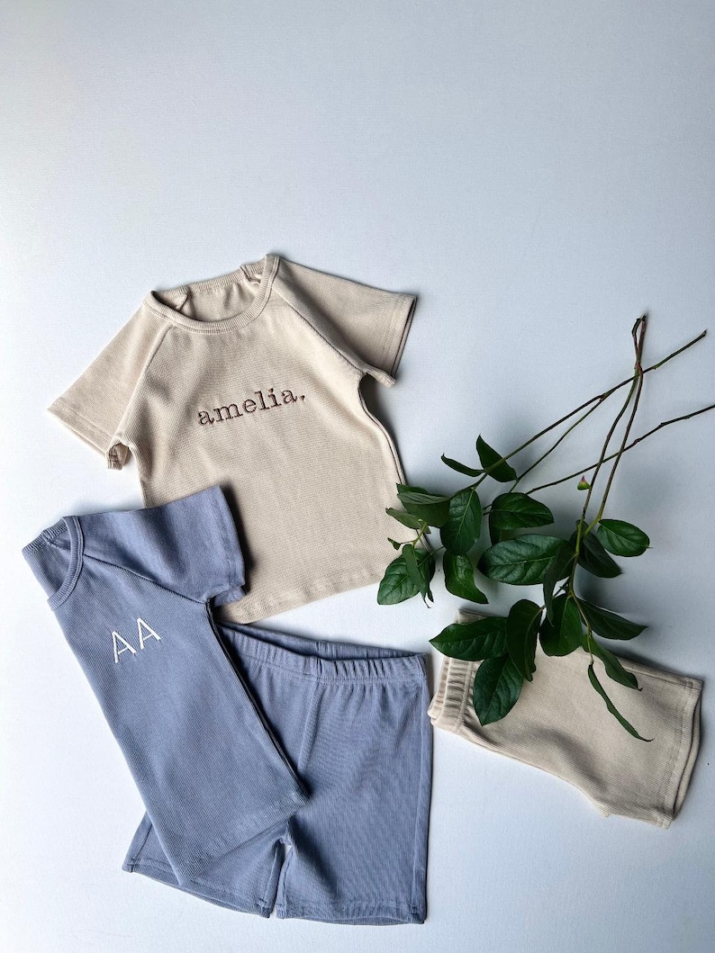 Summer Personalised Child Ribbed Sets Embroidered Kids Sets - Etsy