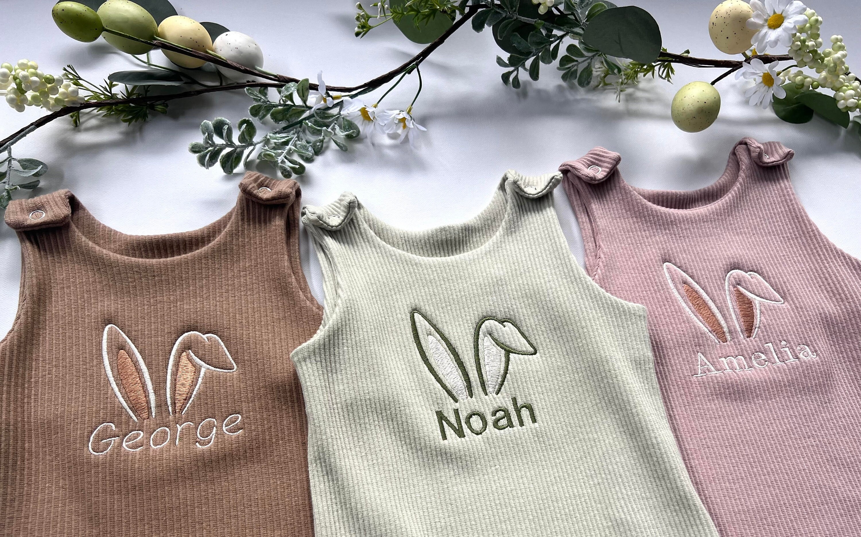Personalized Embroidered Baby Dungarees Romper: Easter Bunny Outfit
