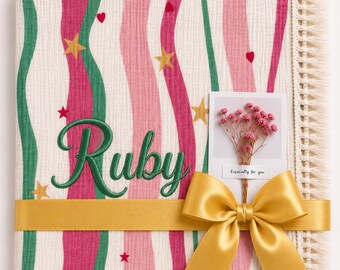 Personalised 12 Colours Baby Blanket with Name, Embroidered Baby Girl or Boy Keepsake Gift