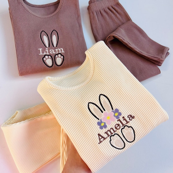 Easter Pjs Personalised Matching Baby Toddler Loungewear Initials or Name Long Sleeve Top Trousers Clothes Boy Girl Kids Tracksuit