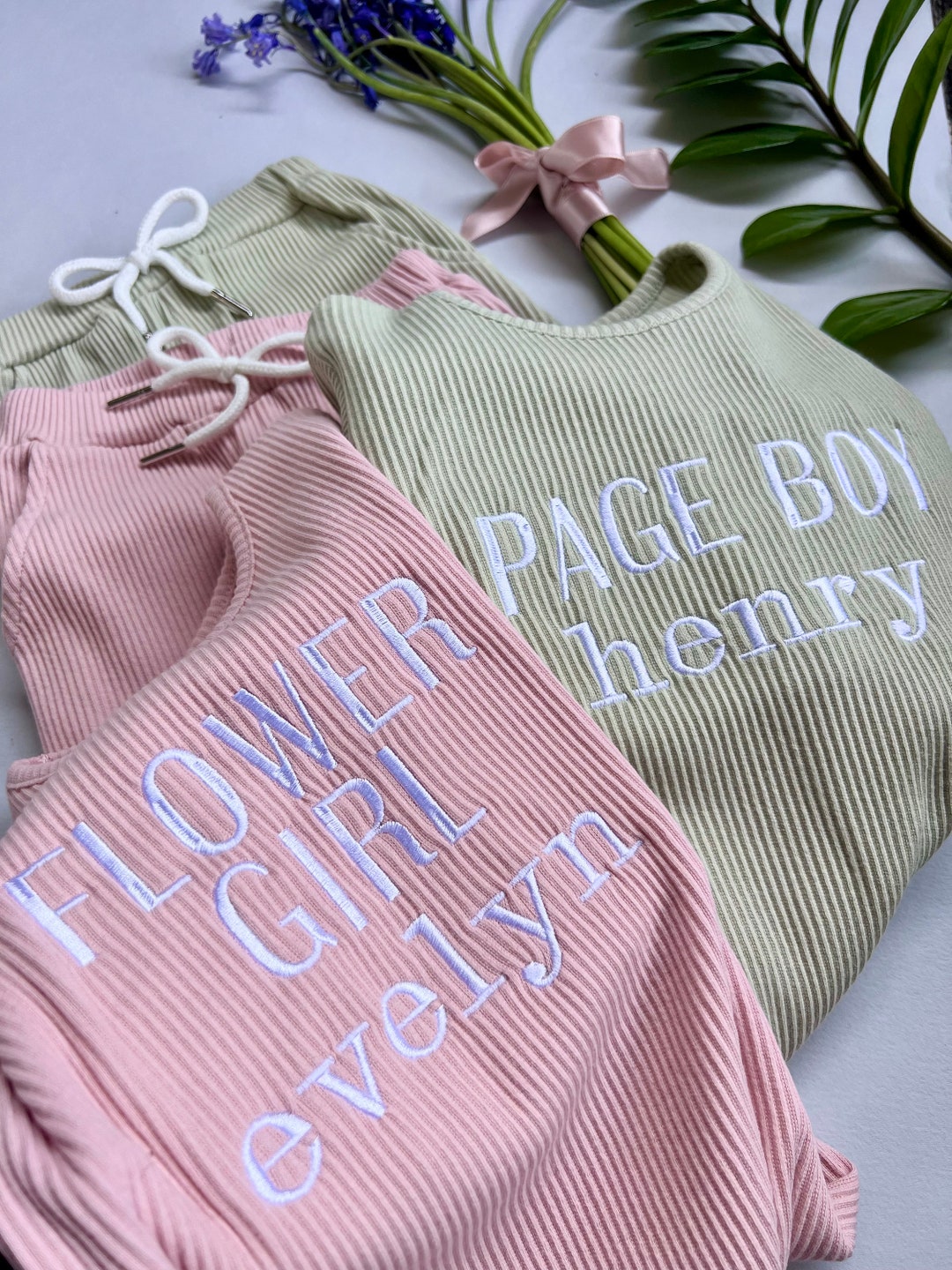 Summer Personalised Child Ribbed Sets Embroidered Kids Sets ...