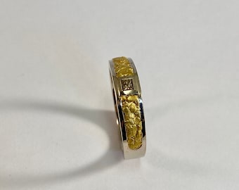 Natural placer gold nugget and diamond ring