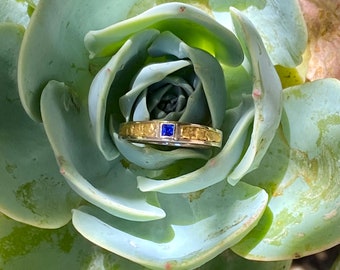 Natural placer gold nugget ring with sapphire