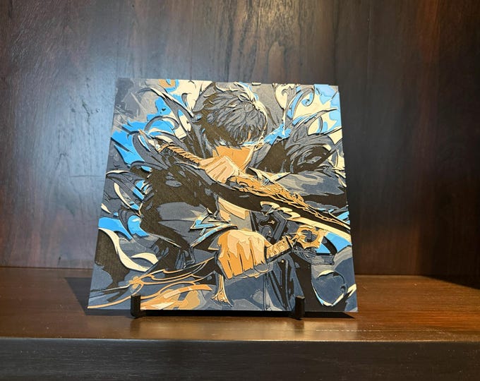 Anime-Inspired Swordsman Art Panel – Dynamic Fantasy Warrior Hueforge